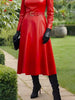 Spring Maxi Dresses for Women Mock Neck Red PU Leather Dress Woman Long Sleeve Slim Fit Elegant Dress With Belt