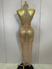 Sparkly Gold Rhinestone Sexy Transparent Mesh Long Dress Women Birthday Party Gown Stage Singer Performance Costume