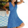 Dresses for Women Casual Plus Size Women's Floral Wrap V Neck Midi Dress A Line Swing Cap Sleeve Midi Vestidos De Fiesta