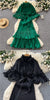 Stand-up Collar Dress Women's Autumn Pleated Ruffle Edge Hem Strap Waist Light Mature Loose Long Dress