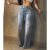 Women's Drilled Straight Leg Jeans Pants Stylish Baggy Pants Y2k Streetwear Outfit Wide Leg Loose Jeans Ladies Bottoms