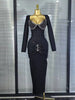 Women Long Sleeve Square Collar Shinning Diamond Bodycon Long Bandage Dress Elegant Evening Party Celebrate Outfit