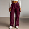 Spring Autumn Loose-Fitting Corduroy Trousers Women's Solid Color Button Pocket Corduroy Wide-Leg Pants Straight Pants