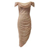 Women Christmas Party Dress Sequined Irregular Hem Evening Dress Low-cut Prom Wedding Party Formal Slit Hem Ladies Midi Dress
