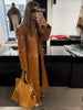 Embossed Faux Leather Trench Coats Women Chic Lapel Single Breasted Straight Long Front Pockets Jackets Vintage Autumn Winter