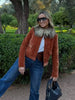 Chic Orange Velvet Lapel Short Jacket Women Solid Loose Single Breasted Full Sleeves Pockets Jackets Lady Casual Daily Wear