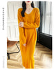 100% Merino Wool Women Long Dress Sweater V-Neck Pullover Long Dress Versatile Cashmere Knitwear Bottoming Clothing