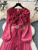 Spring Autumn Elegant Dress for Women French Mushroom Edge Crimping Loose Chiffon Long Sleeve Long Dress C141