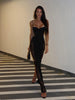 Lace Patchwork Camisoles Solid Split Women Dresses Hip Wrap Sheath Chic Party Outfits Sexy Club Female