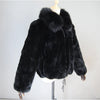 Lady 100% Natural Rex Rabbit Fur Coat Women Winter Thick Warm Real Rex Rabbit Fur Jacket With Quality Fox Fur Collar