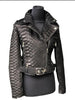 Leather PU Snake-skin Imitation Jacket Turn Down Collar Biker Moto High Street Zip-up PU Short Coat for Women's Winter Autumn