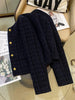 Korean Navy-blue Tweed Short Jacket Women's Woolen Coat Spring Autumn O-neck Slim Casual Blazer Tops Streetwear Lady Outerwear