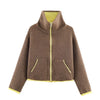 Autumn Casual Jacket Coat Contrast Color Design Long Sleeve Zipper Jackets For Women Streetwear Casual Outerwear