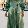 Gold Foil Printing Ruffled Women's Pleated Elegant Pleated Dress Notched Collar Long Sleeve Clothing 2DB7918