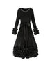 Solid Color Bubble Pleated Women ’s Dress Round Neck Long Sleeve Beaded Waist Pink Dress Spring 2DB7194