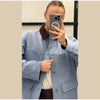 Casual Blue Multiple Patch Pocket Jacket Women Chic Corduroy Collar Single Breasted Short Coat Lady Daily Spring Wear