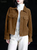 Women Autumn Corduroy Coats Lapel Neck Long Sleeve Jackets Woman Outwears Casual Buttons Up Coats Oversize