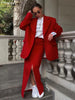 Loose Red Office Women's Two Pieces Set Elegant Long Sleeve Blazer With High Waist Slit Long Skirt Set Female
