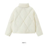 Cotton Padded Jacket Women Diamond Quilted Stand Collar Loose Fit Winter Elegant Casual Outerwear