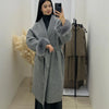 Elegant Lace Up Woolen Coat Women Furry Lapel Fur Patchwork Belt Loose Short Jacket Female Lady Autumn Winter Cardigans