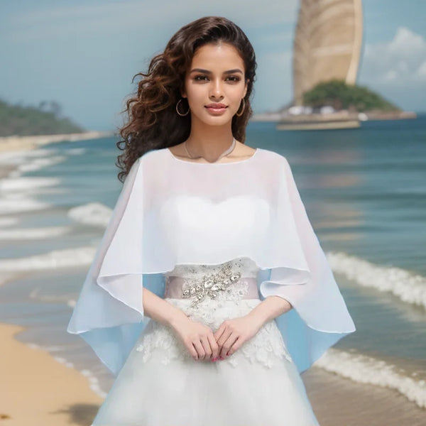 Women's Ladies Wedding Capes Chiffon Jacket Wraps Shrug Bridal Bolero Long Shawl and Wraps Evening Wedding Cover Up