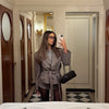 Checked Lapel Jacket Shorts Set Women Long Sleeve Buttons Belt Pocket Loose Blazer Suit Lady Office Commute Outfit