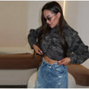Camouflage Cropped Cargo Jacket Women Stand Collar Full Zip Multi Pockets Long Sleeve Jackets Autumn Casual Coat