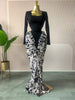 Women Print Patchwork Stacked Ruched Long Sleeve Bodycon Midi Maxi Long Dress Birthday Vacation Sexy Party Dresses