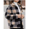 Women Plush Coat Jackets Plaid Print Outerwear Thick Warm Single Breasted Turn Down Collar Overcoat Office Lady Autumn Winter