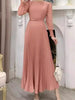Pleated Dress Women Long Dresses A Line Round Neck Long Sleeve Party Maxi High Waist Belt Slim Sexy Elegant Splice Vestidos