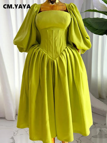 Women Long Lantern Sleeve Square Collar Big Swing Long Maxi Dress Fall Birthday Sexy Party Evening Dresses Vestidos