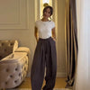 Casual Drawstring Women Outfit Chic Zipper Buttons Long Sleeve Stand Collar Female Coat Drape Wide Leg Pant Loose Streetwear Set