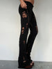 Knit Irregular Ripped Pants Women Autumn Sexy Hottie Wild Solid Hip-Hop Street Clubwear Skinny Bottom