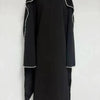 High Neck Cape Sleeve Slim-Fit Maxi Dress Pearl Trim Solid Color Floor Length Modest Abaya Style Formal Occasion Women