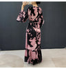 Abstract Print Ruched Womens' Pleated Dress Ruffle Sleeve Pleated Chiffon Long Dresses Party Outfit 2DB7460