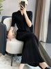 Pleated Long Sleeve V-neck Dress Women Spring Korean Designer Casual Black Dresses Elegant Aesthetic Clothes