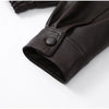 Ladies Winter Retro Fur Collar Leather Jacket V‑Neck Full Lapel Long Sleeve Double Breasted Urban Warm Casual Outer