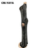 Women Long Sleeve V-neck Rhinestones Slit Back Crystal Bodycon Maxi Dress Sexy Club Party Pencil Evening Long Dress