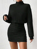 Women's Autumn Winter High Neck Knitted Sweater Dress Female Casual Solid Loose Long Sleeve Warm Mid Length Dresses