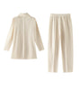 Simple Women's Two Piece Set Dragon Scale Long Sleeve Notched Pleated Blazer And Elastic Waist Straight Pants 2DB4432