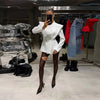 Cold Shoulder Blazer Women Elegant Double Breasted V-neck Long Sleeve Waist-Closed Jackets Spring Streetwear Lady
