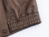 Solid Leather Moto Jacket For Women Winter Turtleneck Retro Coats Asymmetry Elegant Vintage PU Jackets