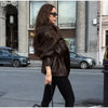 Drawstring Waist Brown Textured PU Leather Jacket Women High Neck Asymmetric Zip Button Detail Oversized Full Streetwear