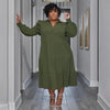 Plus Size Vintage Women Long Sleeve Turn-down Collar Long Sleeve Big Swing Loose Shirt Blouse Maxi Long Dress Autumn