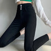 Women's High Waist Stretch Jeans Blue Black Gray and Versatile Multi-button Slim Denim Long Pants Female