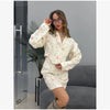 Floral Printed Blazer Skirt Suit Women Elegant Cropped Lapel V-neck Coat Slim Mini Skirts Set Spring Lady Casual Outfit