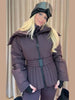 Women Peplum Ski Jackets Hooded Stand Collar Belt Waist Zipper Solid Puffer Jacket Sheath Warm Sport Winter Skiwear