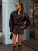 Vintage Solid Suede Skirt Two Piece Set Women Stand Collar Full Sleeve Zipper Jacket Mini Skirts Autumn Lady Streetwear