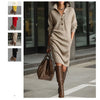 Autumn Knitted Button Lapel Women Dress Casual Loose Pocket Lazy Straight Over The Knee Long Sleeve Sweater FemaleDress