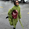Vintage Large Lapel Tweed Long Coat Women Elegant Loose Double Breasted Belt Coats Lady Winter Classic Chic Street Overcoat